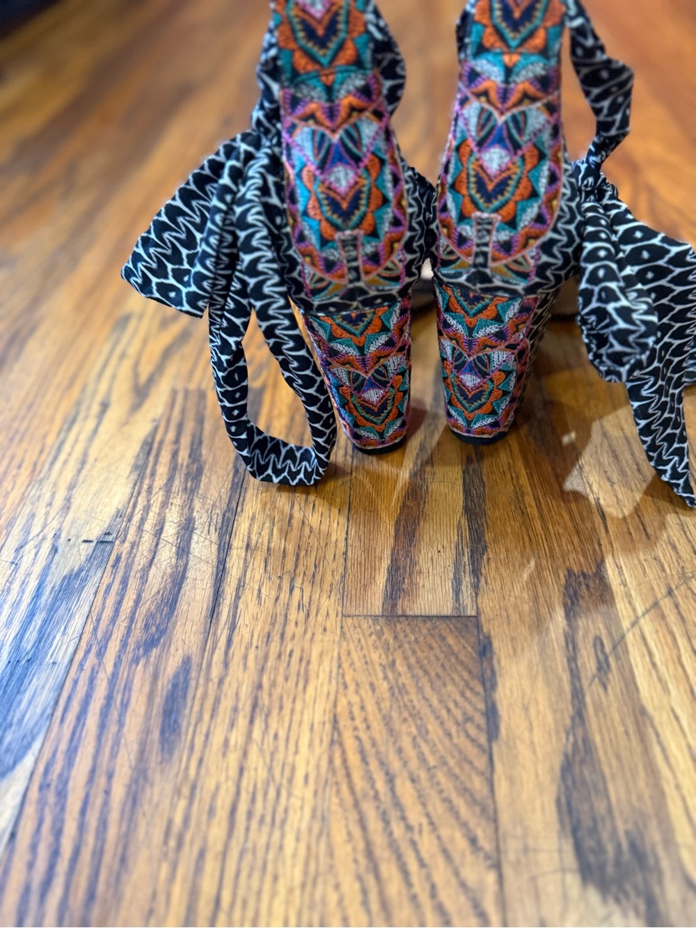 INC International Concepts Black & White Patterned Ankle-Tie Heels